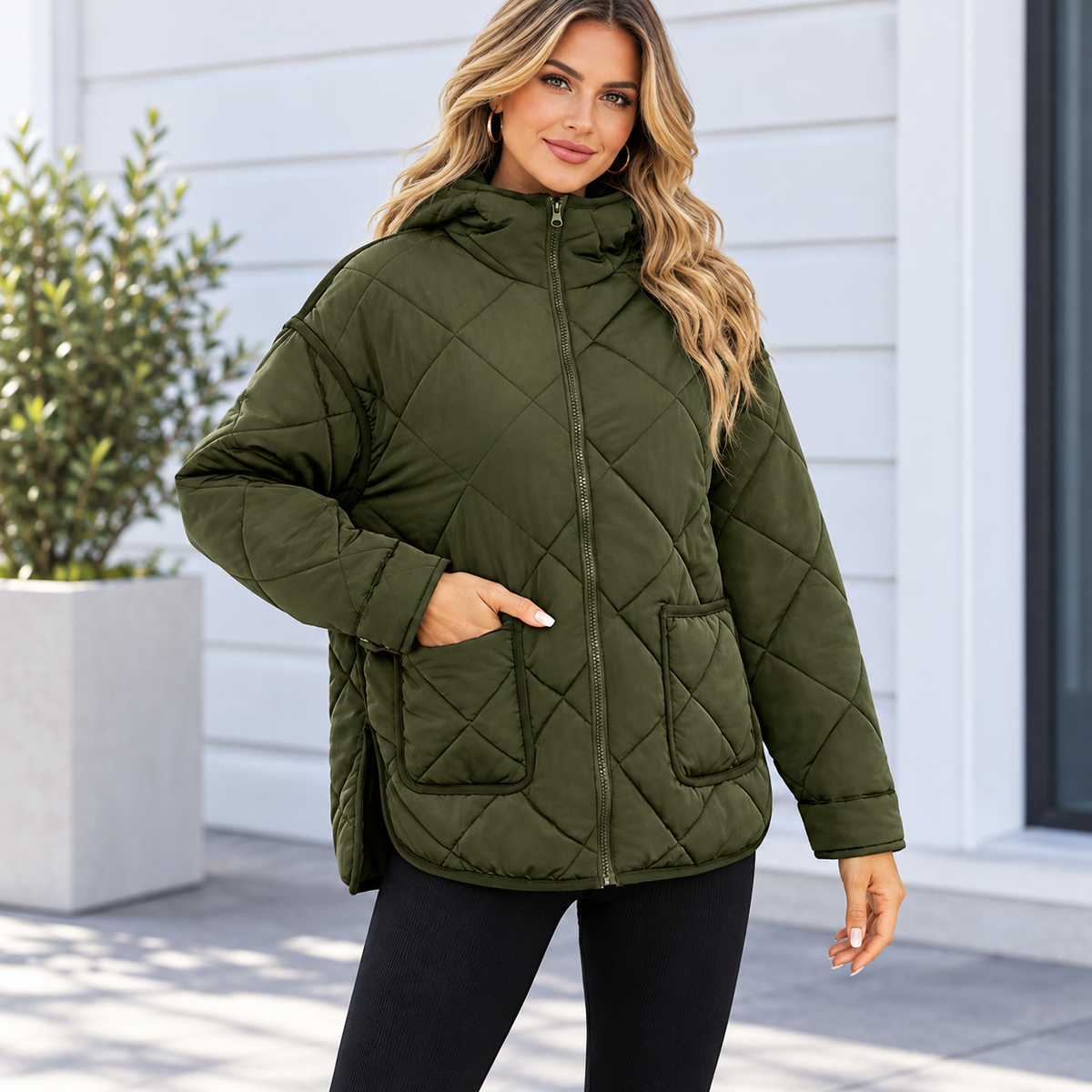Womens Quilted Puffer Jacket Hooded Winter Coat Lightweight Jacket