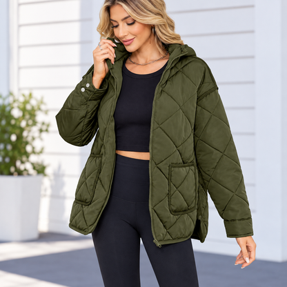 Womens Quilted Puffer Jacket Hooded Winter Coat Lightweight Jacket