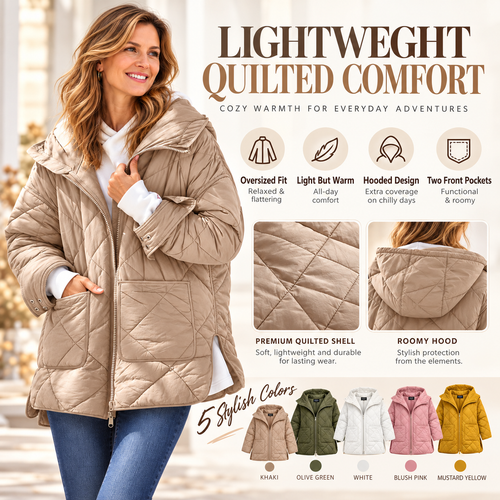 Womens Quilted Puffer Jacket Hooded Winter Coat Lightweight Jacket