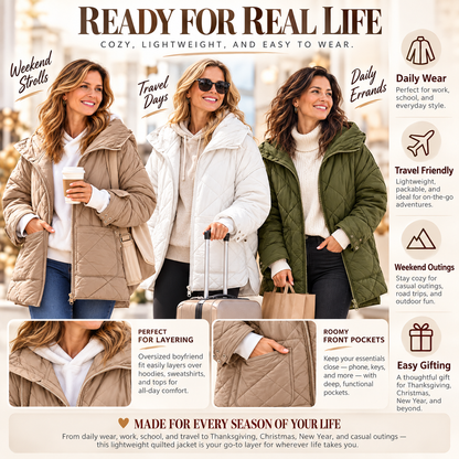 Womens Quilted Puffer Jacket Hooded Winter Coat Lightweight Jacket