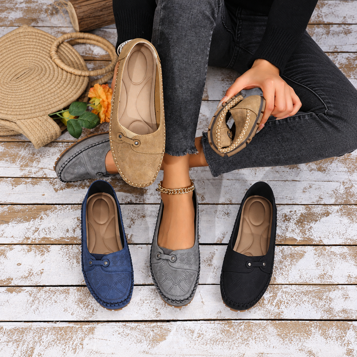 Women’s Vintage Comfort Slip-On Flats – Lightweight & Flexible