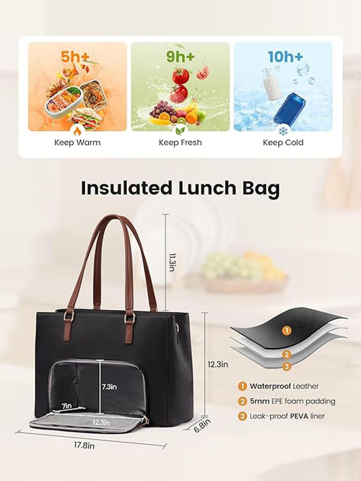 Leather Laptop Lunch Bag 15.6" 17.3"