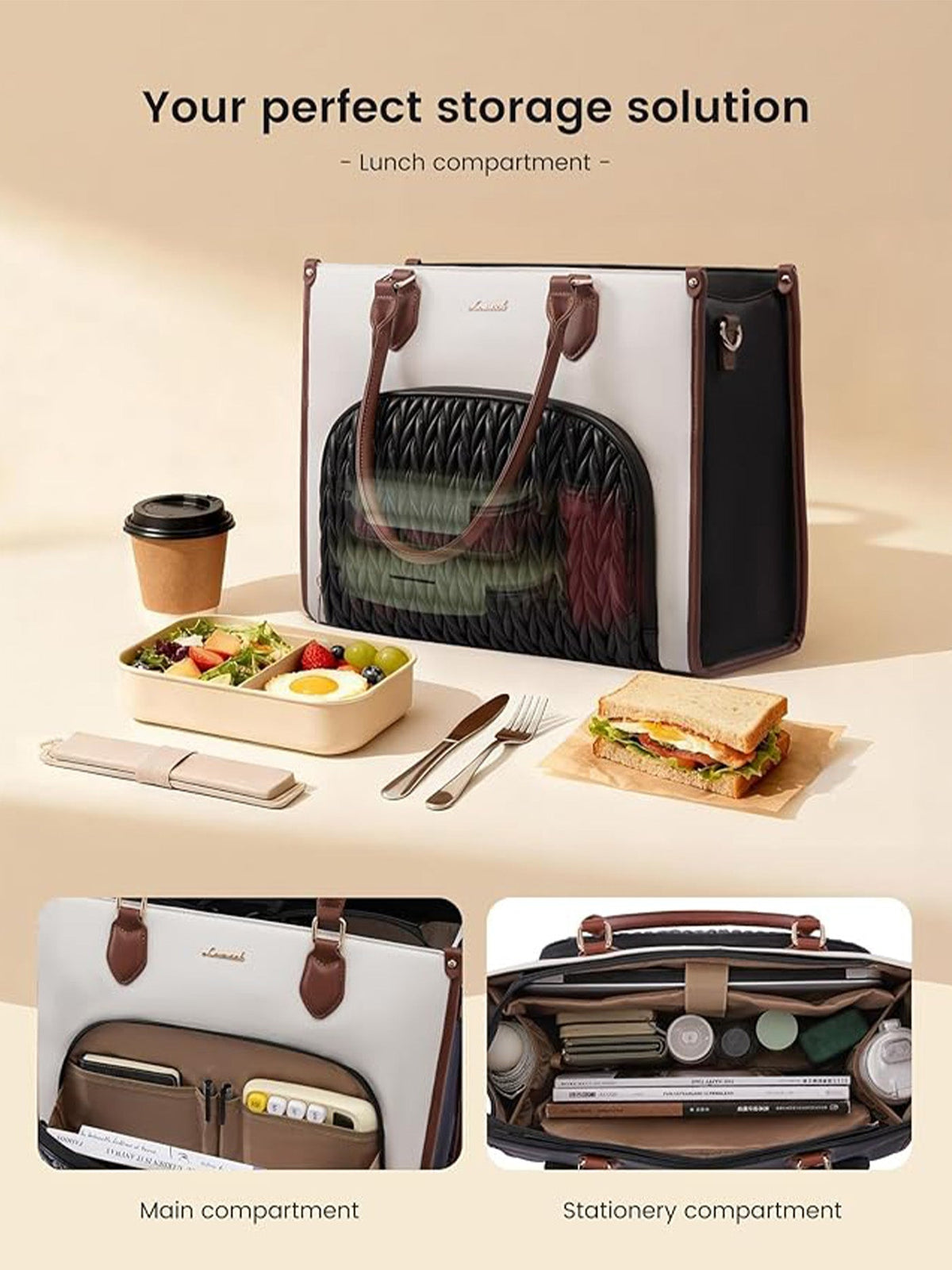 Lunch Compartment Laptop Tote Bag 15.6" 17.3"