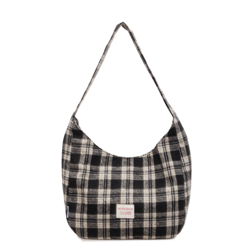 Tweed Plaid Patchwork Hobo Bag