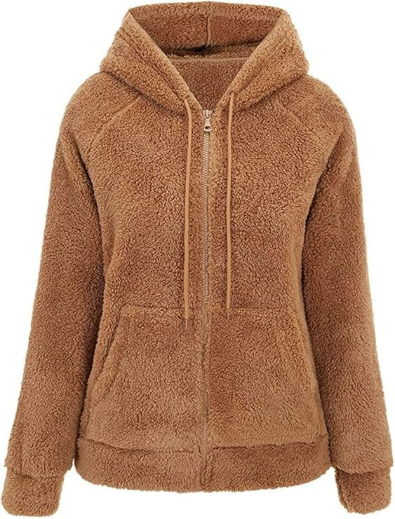 2026 Women’s Cozy Teddy Fleece Hooded Jacket – Warm Zip-Up Plush Cardigan