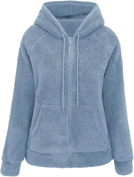 2026 Women’s Cozy Teddy Fleece Hooded Jacket – Warm Zip-Up Plush Cardigan