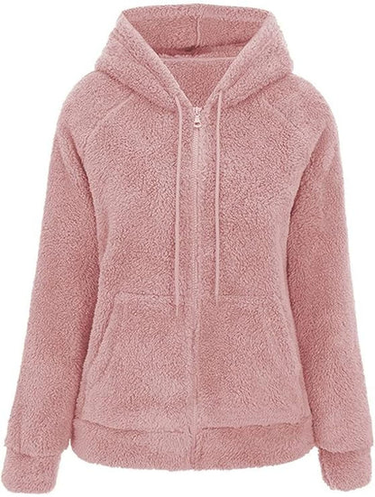 2026 Women’s Cozy Teddy Fleece Hooded Jacket – Warm Zip-Up Plush Cardigan