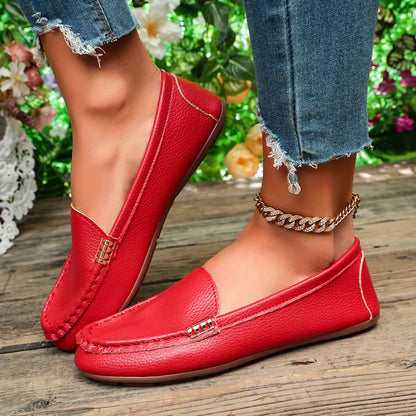 Women – Comfortable Slip-On Flats with Gold Buckle Detail