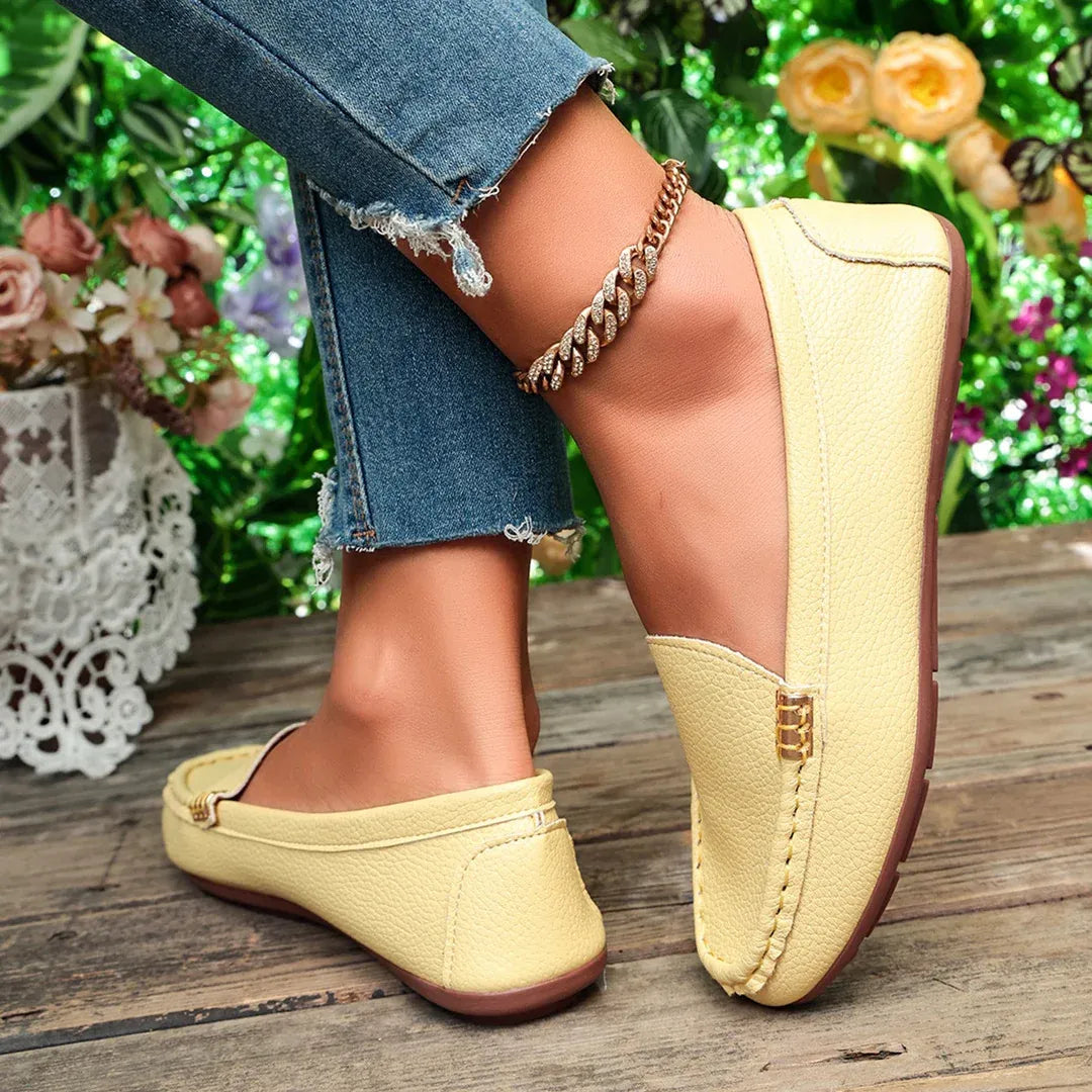 Women – Comfortable Slip-On Flats with Gold Buckle Detail