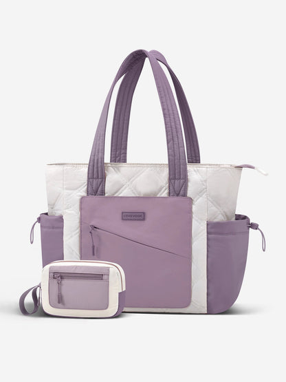 2Pcs Quilted Puffer Tote Bag, 15.6" 17.3"