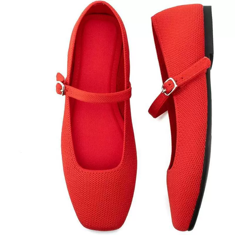 FlexStep™ Knit Mary Jane Flats – Square Toe Comfort Shoes for Women