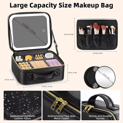 Large Capacity LED Makeup Bag with Mirror | Portable Cosmetic Organizer Case