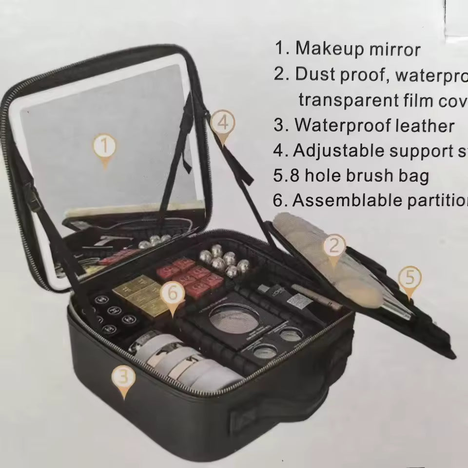 Large Capacity LED Makeup Bag with Mirror | Portable Cosmetic Organizer Case
