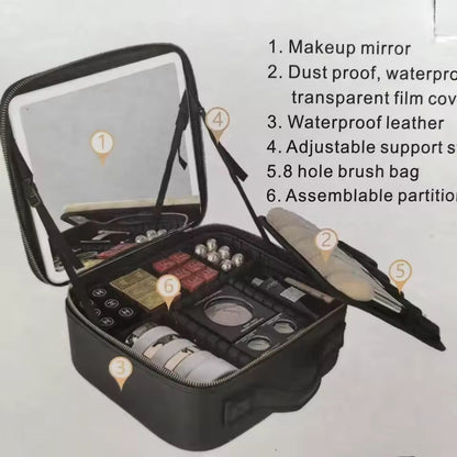 Large Capacity LED Makeup Bag with Mirror | Portable Cosmetic Organizer Case