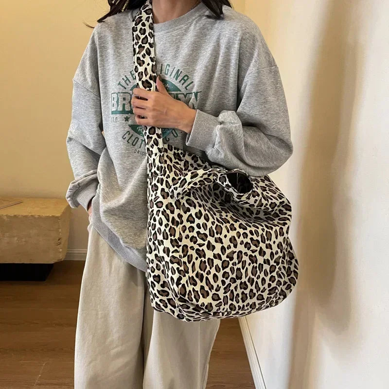 Women's Leopard Print Oversized Crossbody Bag