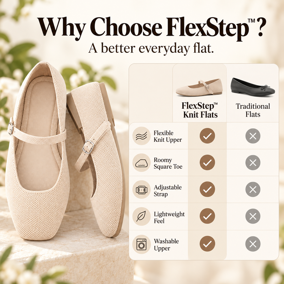 FlexStep™ Knit Mary Jane Flats – Square Toe Comfort Shoes for Women