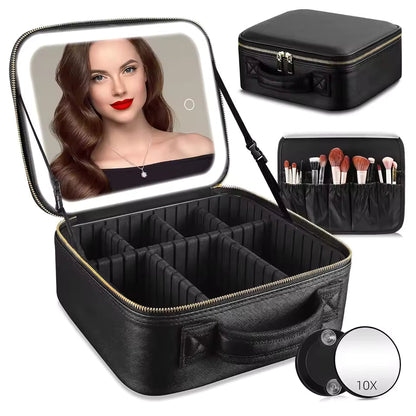 Large Capacity LED Makeup Bag with Mirror | Portable Cosmetic Organizer Case