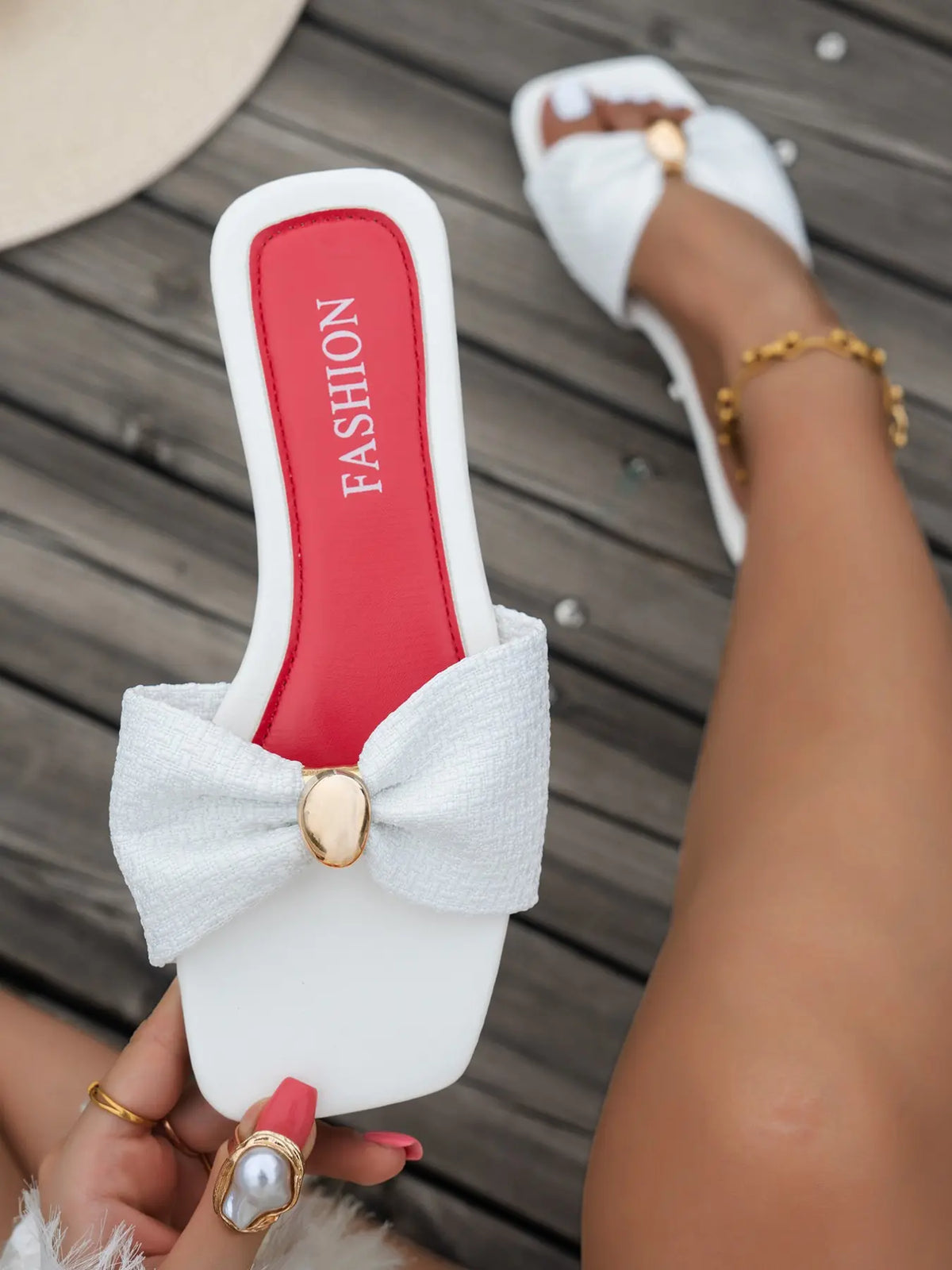 Women's Simple Beach Vacation Slide Flat Sandals, Casual Low Heel Slippers, Square Toe, Medium Width, Fabric Upper, PVC Sole