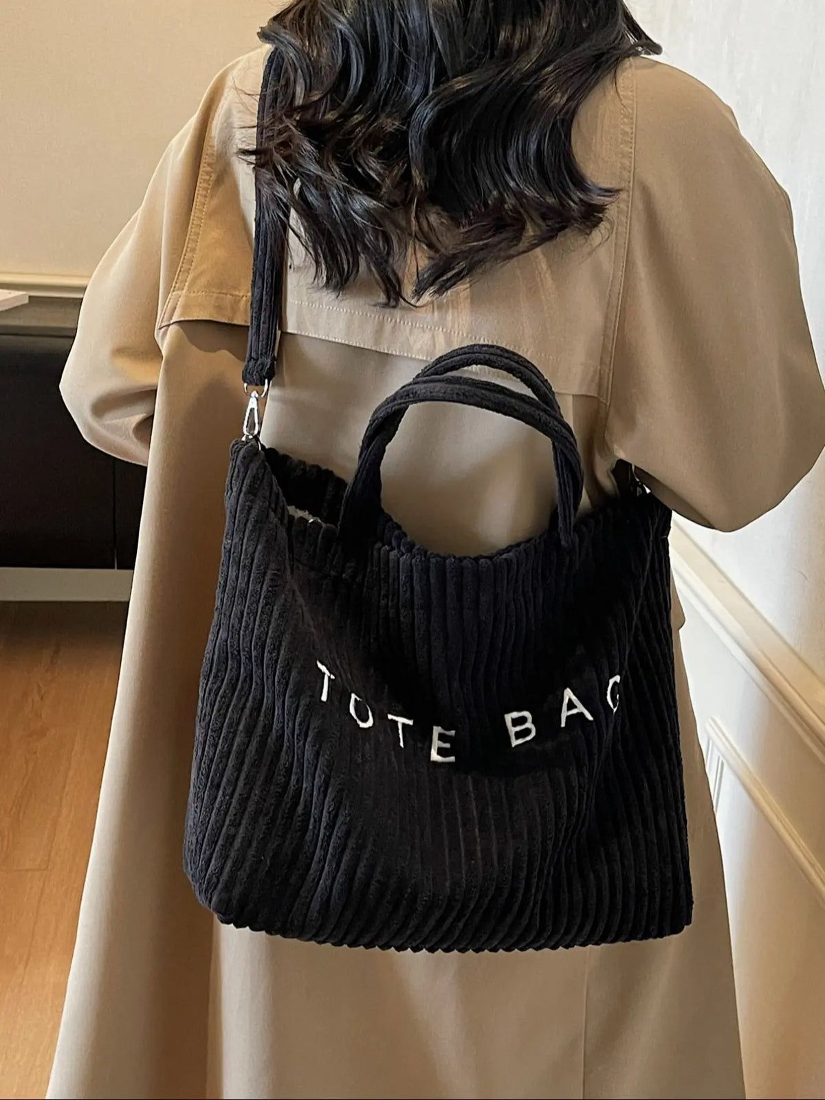 Women's Large-Capacity Leopard Corduroy Tote Bag