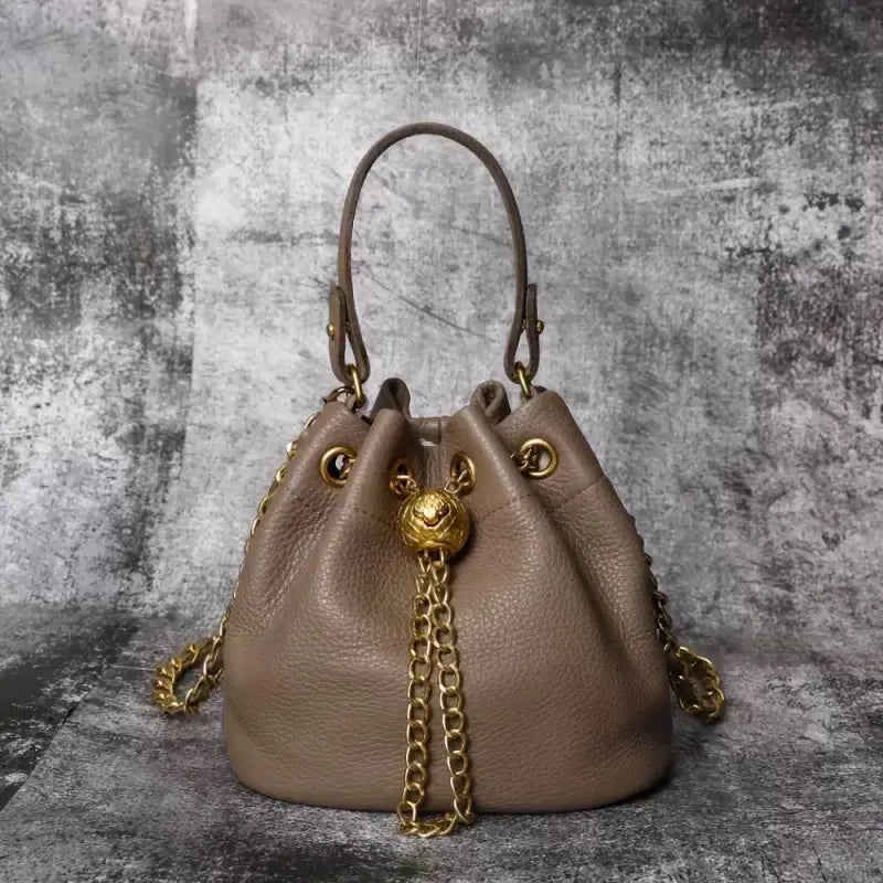 Genuine Bovine Cowhide Women's Mini Bucket Handbag