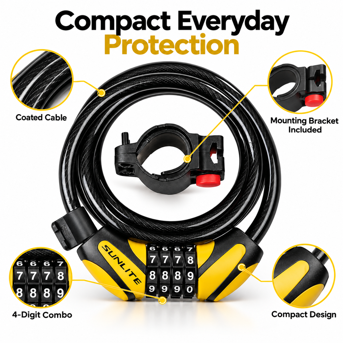 🔒Bike Lock Cable,🚲 4 Feet Bike Cable Lock Basic Self Coiling Kids Bike Lock