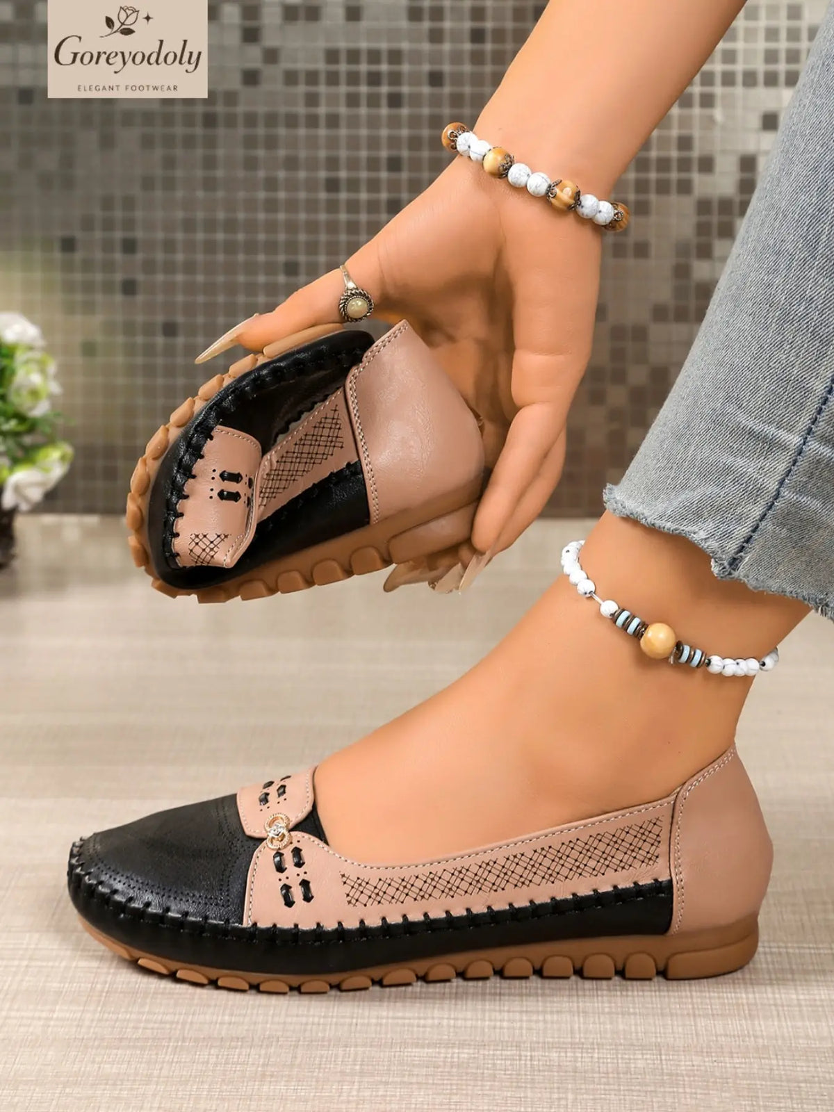 Women's Goreyodoly Elegant Casual Slip-On Flats with Chain Decor