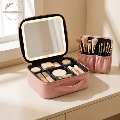 Large Capacity LED Makeup Bag with Mirror | Portable Cosmetic Organizer Case