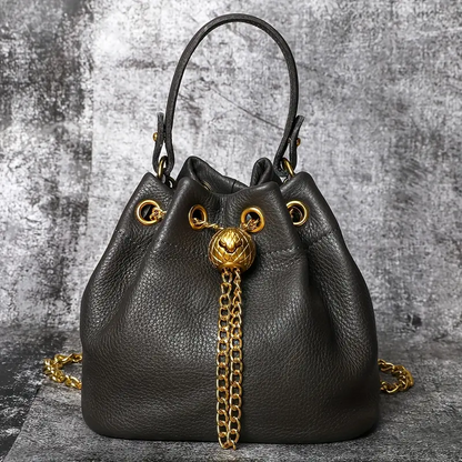 Genuine Bovine Cowhide Women's Mini Bucket Handbag