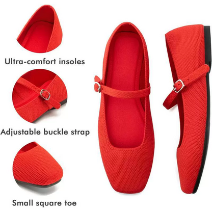 FlexStep™ Knit Mary Jane Flats – Square Toe Comfort Shoes for Women