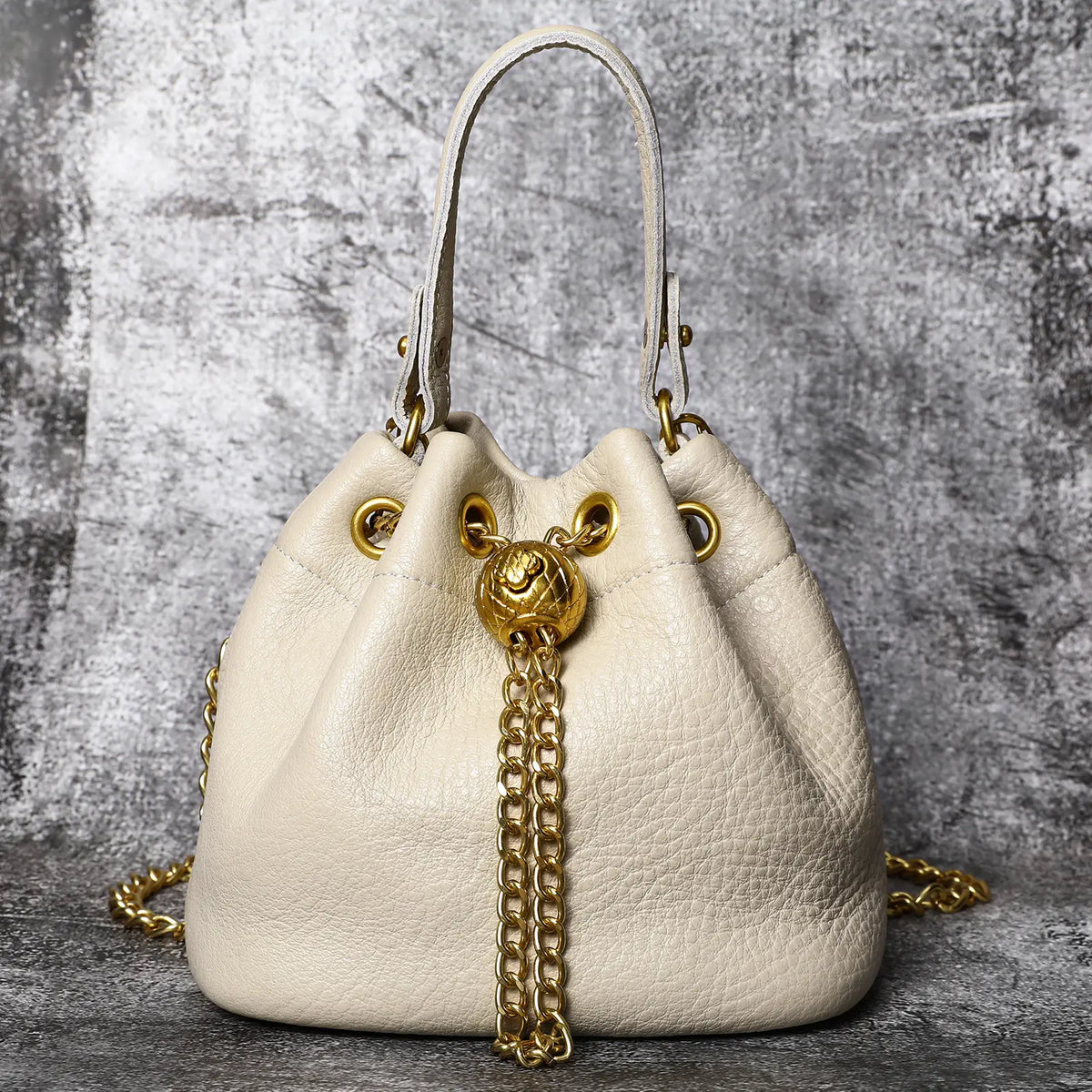 Genuine Bovine Cowhide Women's Mini Bucket Handbag