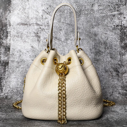 Genuine Bovine Cowhide Women's Mini Bucket Handbag