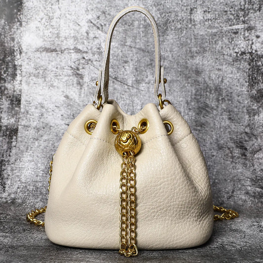 Genuine Bovine Cowhide Women's Mini Bucket Handbag