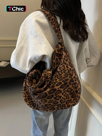Women's Large-Capacity Leopard Corduroy Tote Bag