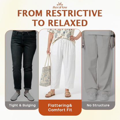 MoraFlow - Women Comfort Lightweight Linen Wide Leg Cargo Pants