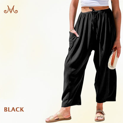 MoraFlow - Women Comfort Lightweight Linen Wide Leg Cargo Pants