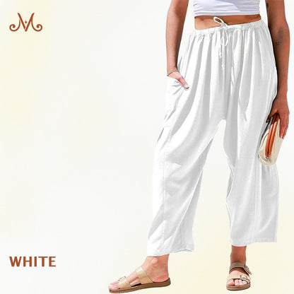 MoraFlow - Women Comfort Lightweight Linen Wide Leg Cargo Pants