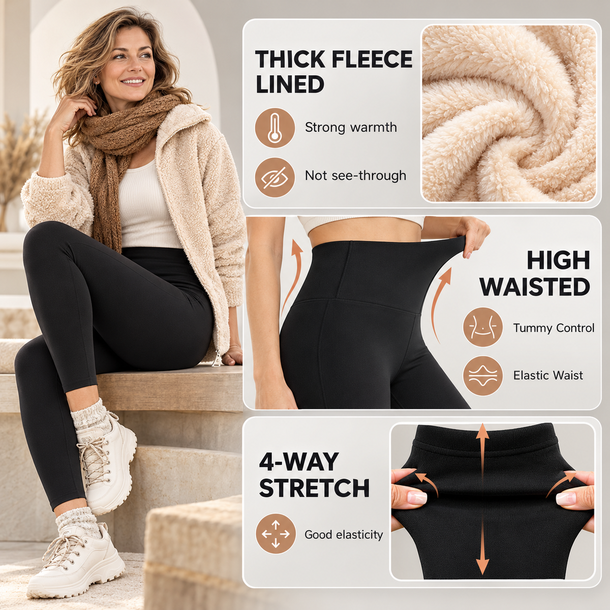 Fleece Lined Leggings Women - Thermal Winter Warm Thick Pants
