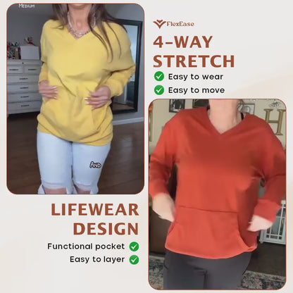 FlexEase - Women’s Stretch Microfleece V-Neck Sweatshirt with Pocket