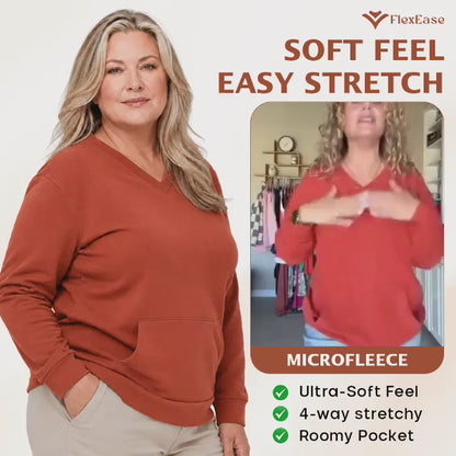 FlexEase - Women’s Stretch Microfleece V-Neck Sweatshirt with Pocket