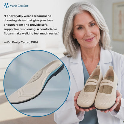 Marla Comfort - Women's Wide Toe Box Knit Mary Jane Flats, Slip-On Non-Slip Walking Shoes