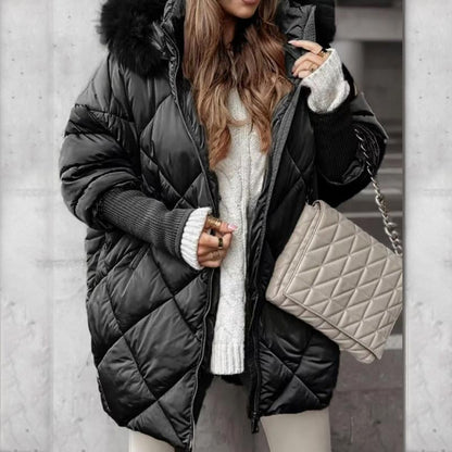 ✨Women’s Fashion Mid-length Parka 🧥 – Autumn And Winter Knit Sleeve Patchwork, Flattering Fit for Cold Days