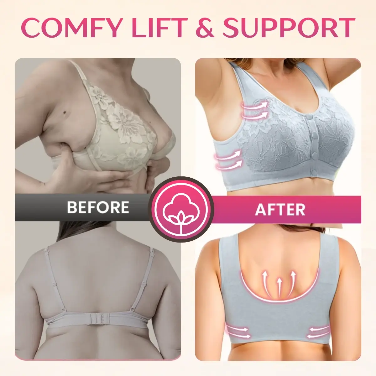 Soft Bloomy - LAST DAY 70% OFF | Easy-On Front Closure Cotton Comfort Shaping Bra for Seniors