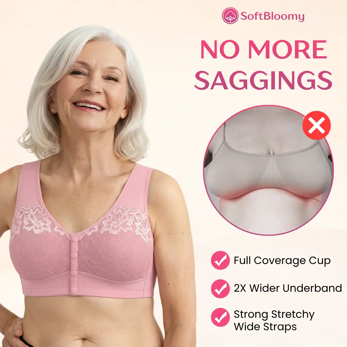 Soft Bloomy - LAST DAY 70% OFF | Easy-On Front Closure Cotton Comfort Shaping Bra for Seniors