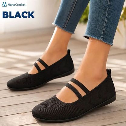 Marla Comfort - Women's Wide Toe Box Knit Mary Jane Flats, Slip-On Non-Slip Walking Shoes