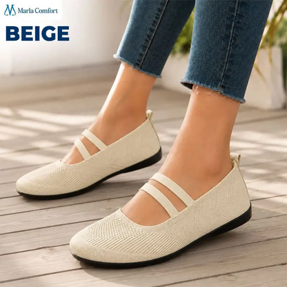 Marla Comfort - Women's Wide Toe Box Knit Mary Jane Flats, Slip-On Non-Slip Walking Shoes