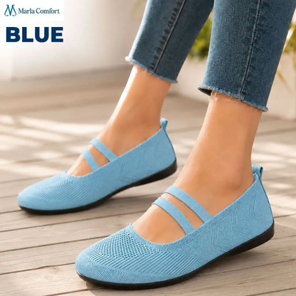 Marla Comfort - Women's Wide Toe Box Knit Mary Jane Flats, Slip-On Non-Slip Walking Shoes