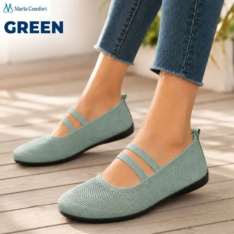 Marla Comfort - Women's Wide Toe Box Knit Mary Jane Flats, Slip-On Non-Slip Walking Shoes