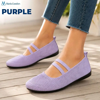 Marla Comfort - Women's Wide Toe Box Knit Mary Jane Flats, Slip-On Non-Slip Walking Shoes