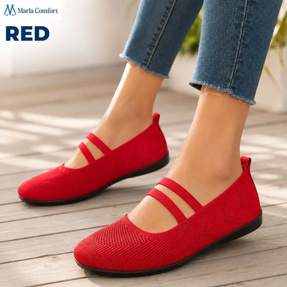 Marla Comfort - Women's Wide Toe Box Knit Mary Jane Flats, Slip-On Non-Slip Walking Shoes