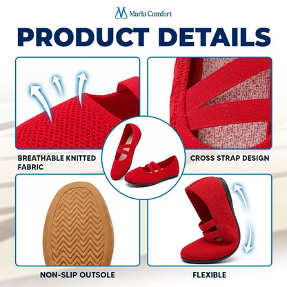 Marla Comfort - Women's Wide Toe Box Knit Mary Jane Flats, Slip-On Non-Slip Walking Shoes